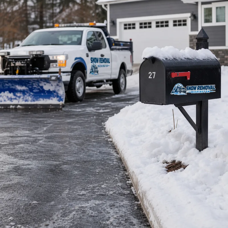Cleared driveway edge and mailbox area with controlled snow placement and an open curb sightline