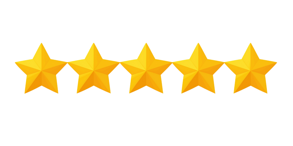 Five yellow stars lined up neatly across a white background, just like a well-plowed driveway, showing off a five-star rating that means top-tier service you can rely on. - Snow Removal Washington